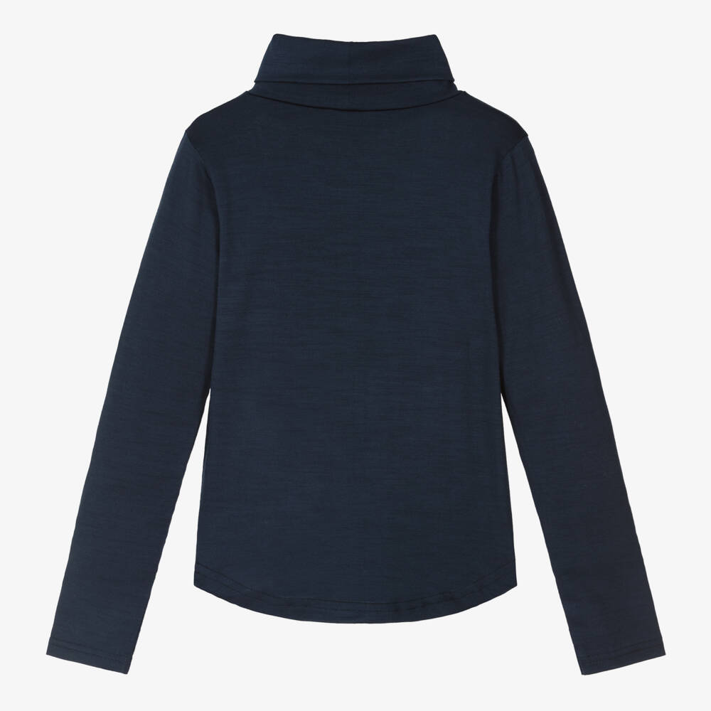Smalls Merino-Navy Blue ZQ Merino Wool Roll Neck Thermal Top | Childrensalon