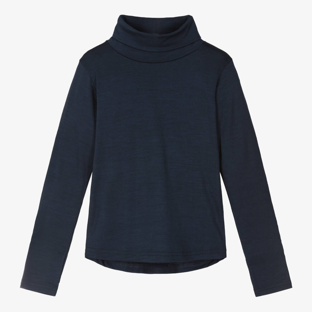 Smalls Merino-Navy Blue ZQ Merino Wool Roll Neck Thermal Top | Childrensalon