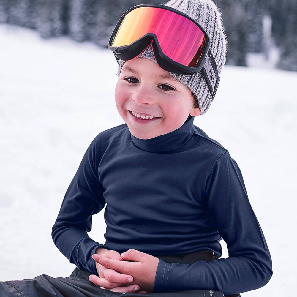 Smalls Merino-Navy Blue ZQ Merino Wool Roll Neck Thermal Top | Childrensalon