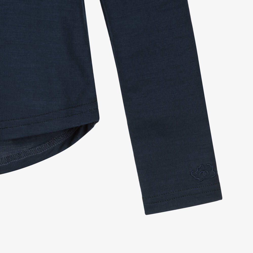 Smalls Merino-Navy Blue ZQ Merino Wool Roll Neck Top | Childrensalon