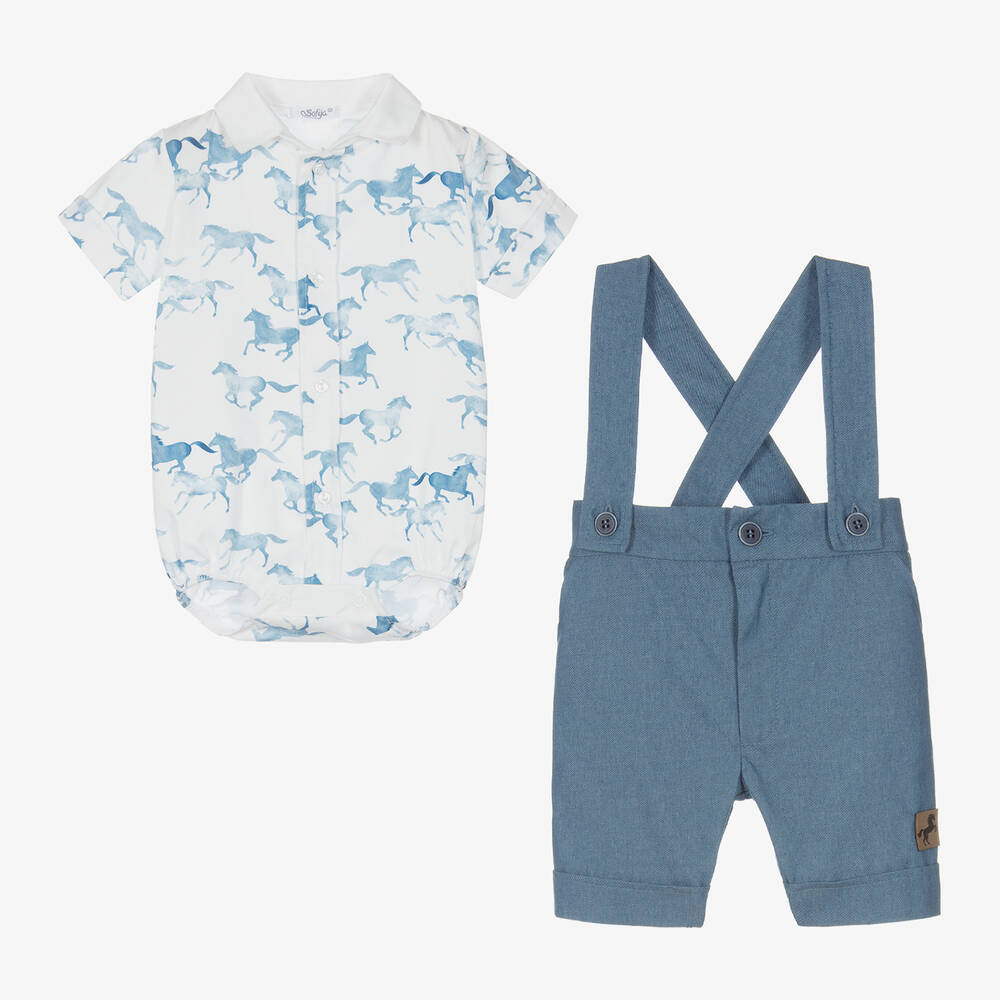 Sofija-Baby Boys Blue Chambray Shorts Set | Childrensalon
