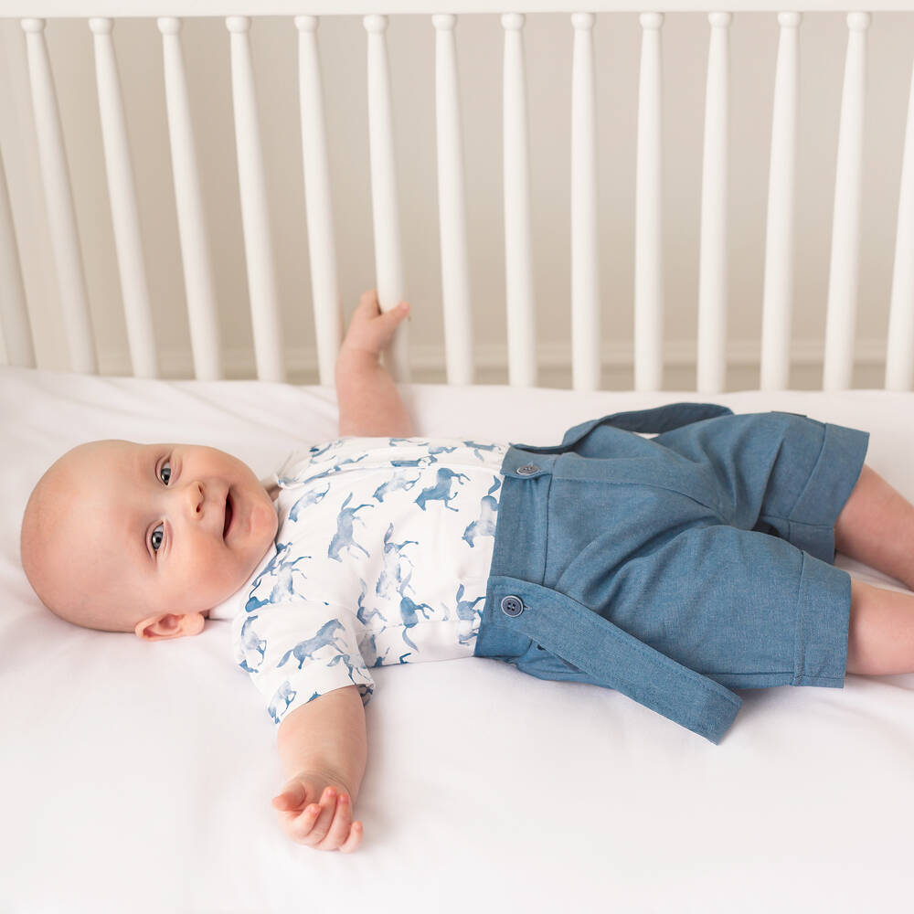 Sofija-Baby Boys Blue Chambray Shorts Set | Childrensalon