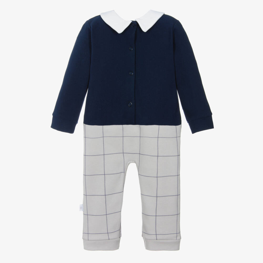 Sofija-Baby Boys Grey & Navy Blue Cotton Romper | Childrensalon