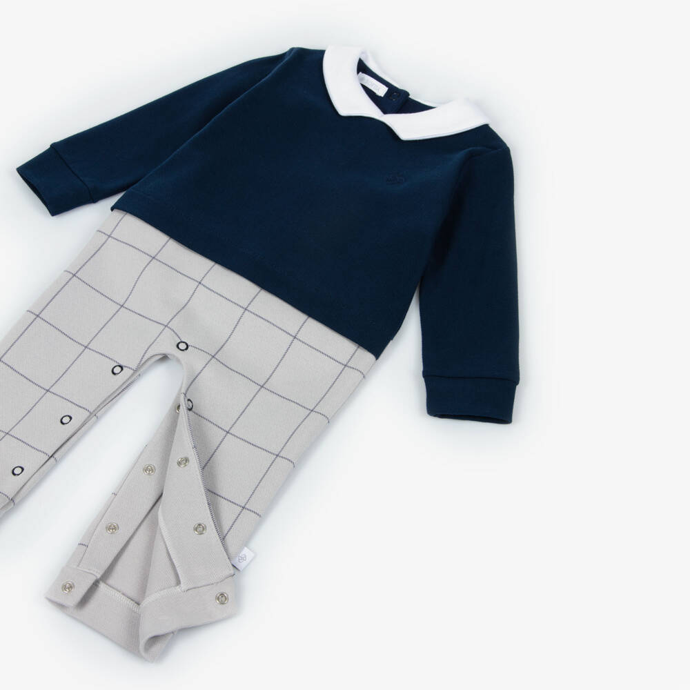 Sofija-Baby Boys Grey & Navy Blue Cotton Romper | Childrensalon