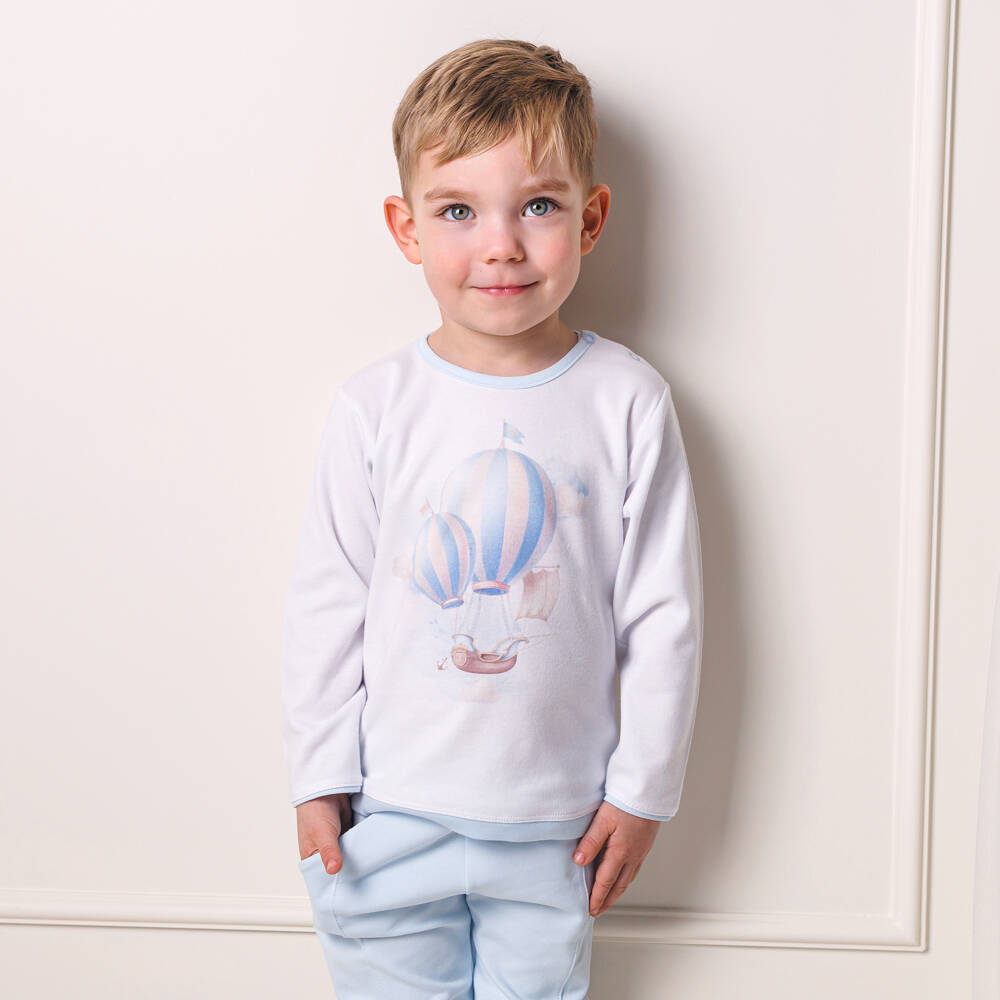 Sofija-Baby Boys White & Blue Air Ballon Outfit | Childrensalon