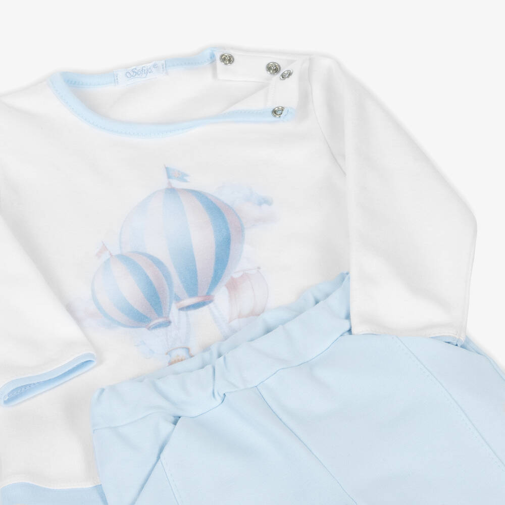 Sofija-Baby Boys White & Blue Air Ballon Outfit | Childrensalon