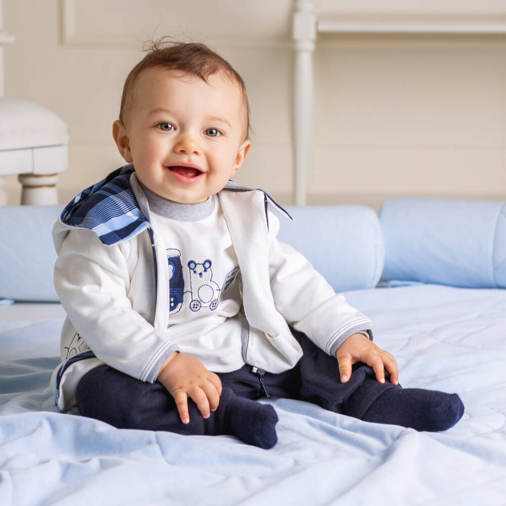 Sofija-Baby Boys White & Blue Cotton Tracksuit Set | Childrensalon
