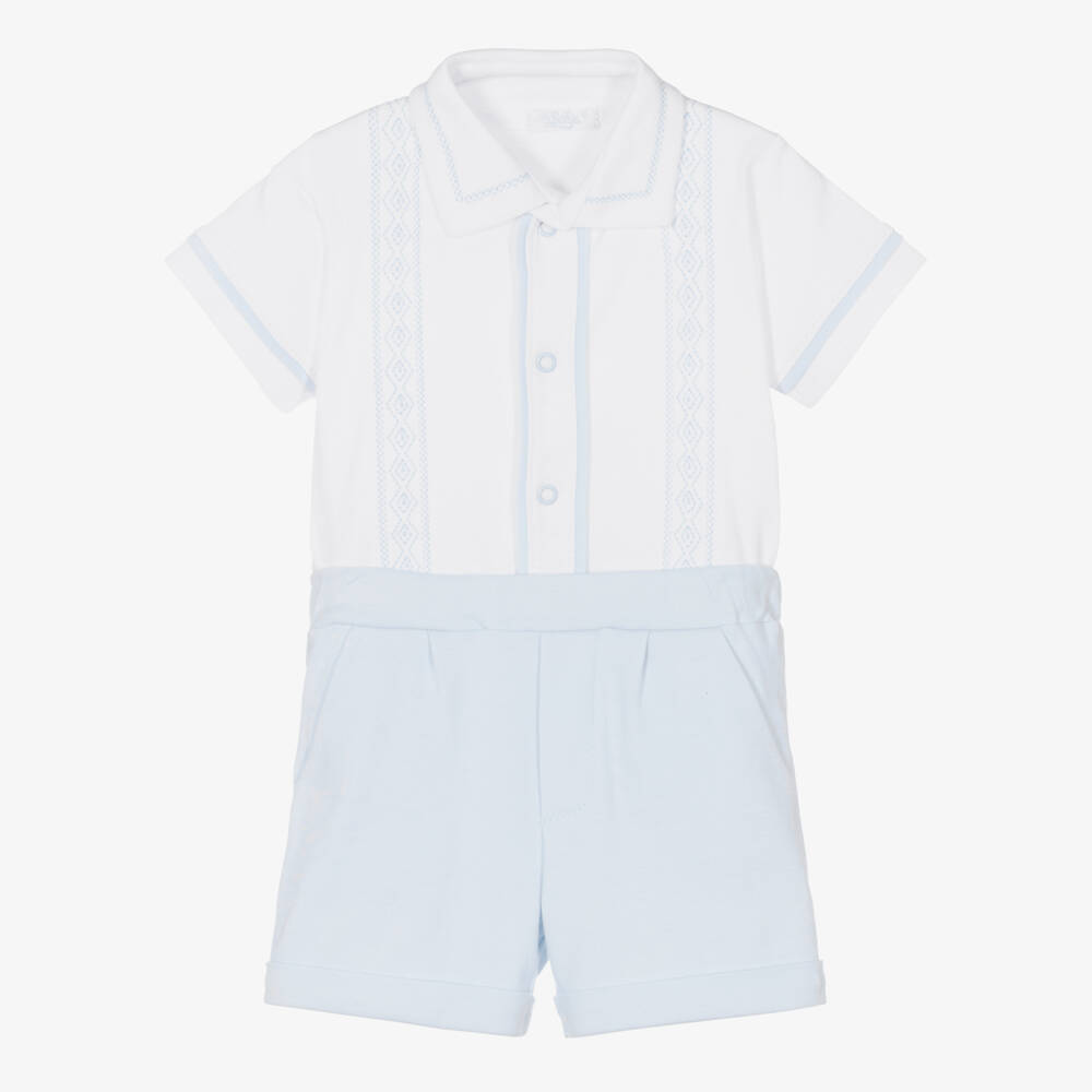 Sofija-Baby Boys White & Blue Shorts Set | Childrensalon
