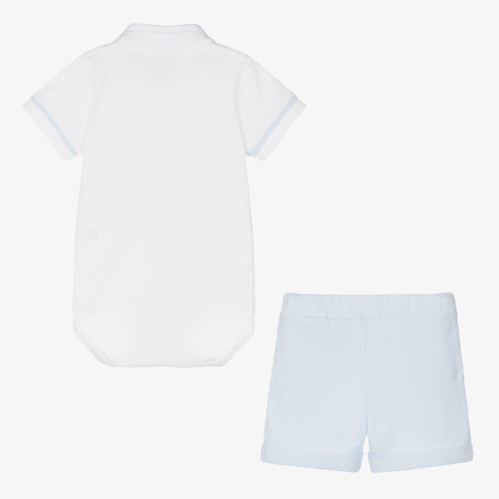Sofija-Baby Boys White & Blue Shorts Set | Childrensalon