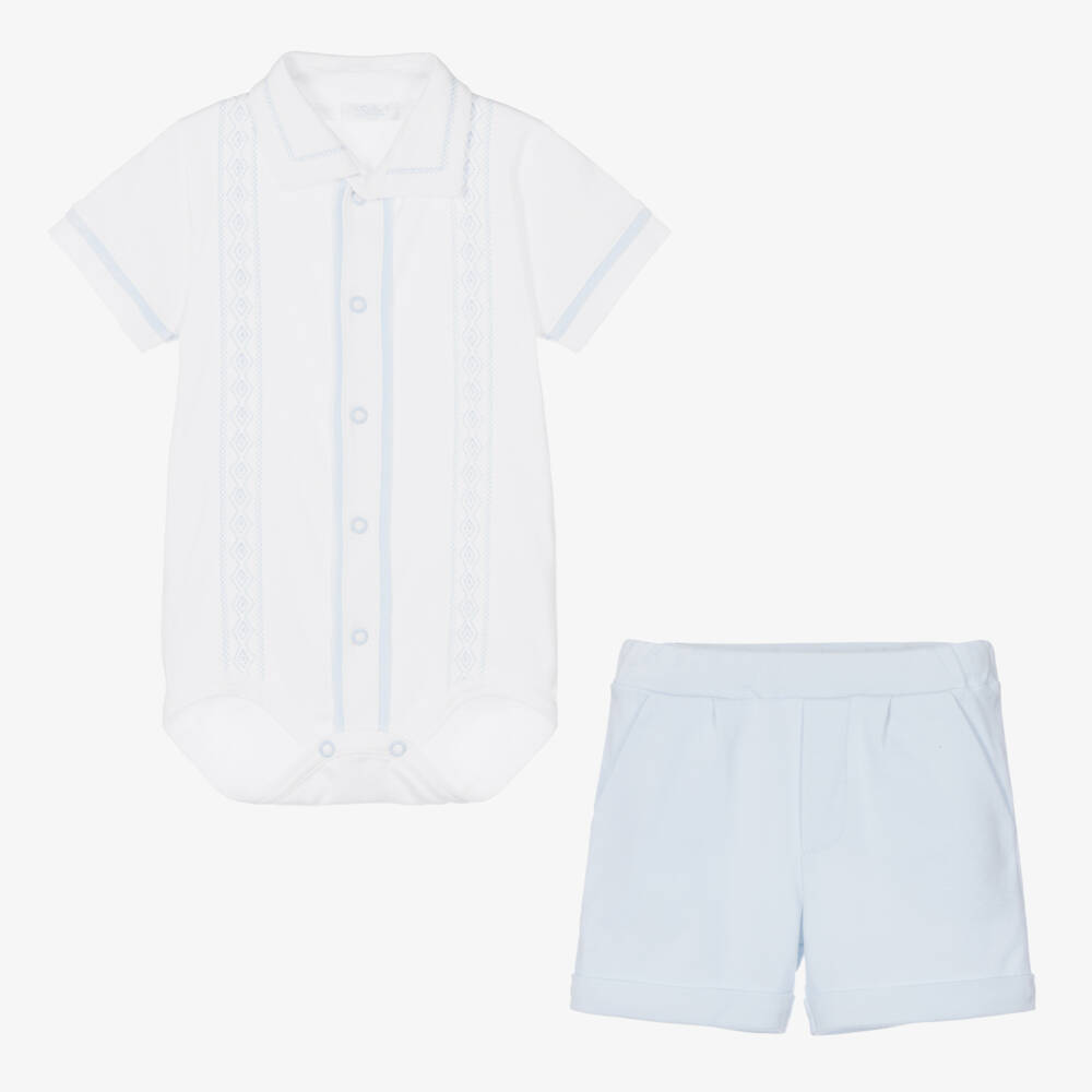 Sofija-Baby Boys White & Blue Shorts Set | Childrensalon