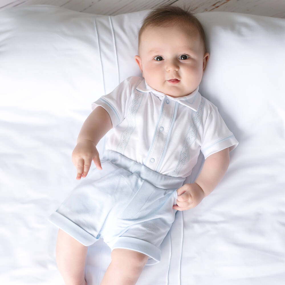 Sofija-Baby Boys White & Blue Shorts Set | Childrensalon