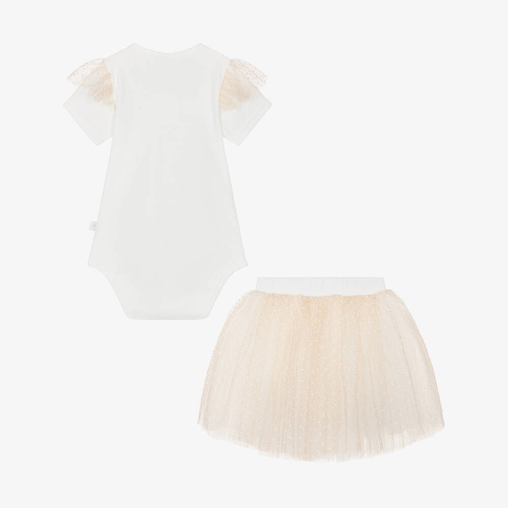 Sofija-Baby Girls Ivory Bodysuit & Gold Tulle Skirt Set | Childrensalon