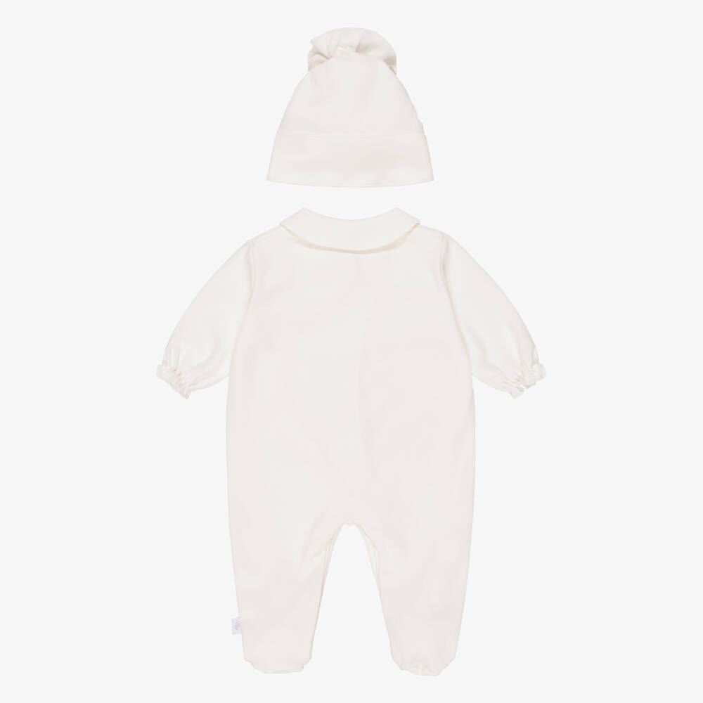 Sofija-Baby Girls Ivory Cotton Babygrow Set with Rabbit Print | Childrensalon