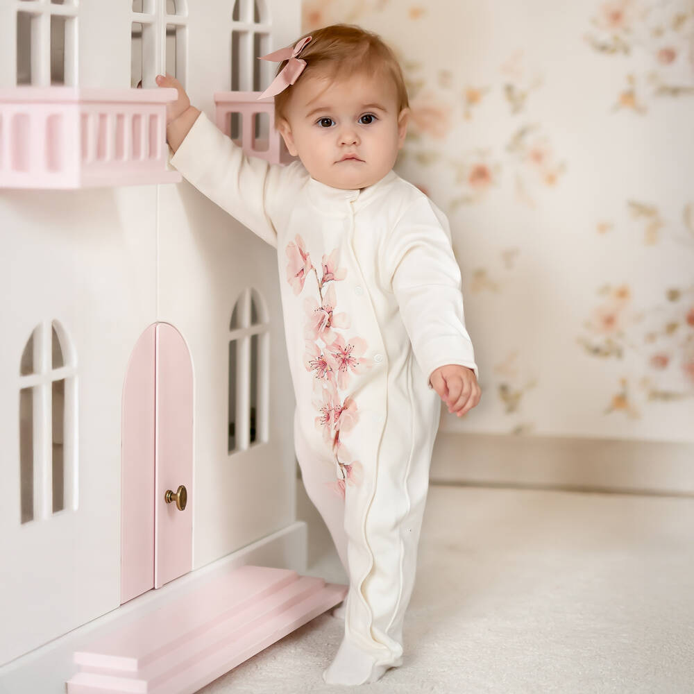 Sofija-Кремовый прогулочный комбинезон из хлопка для девочек | Childrensalon