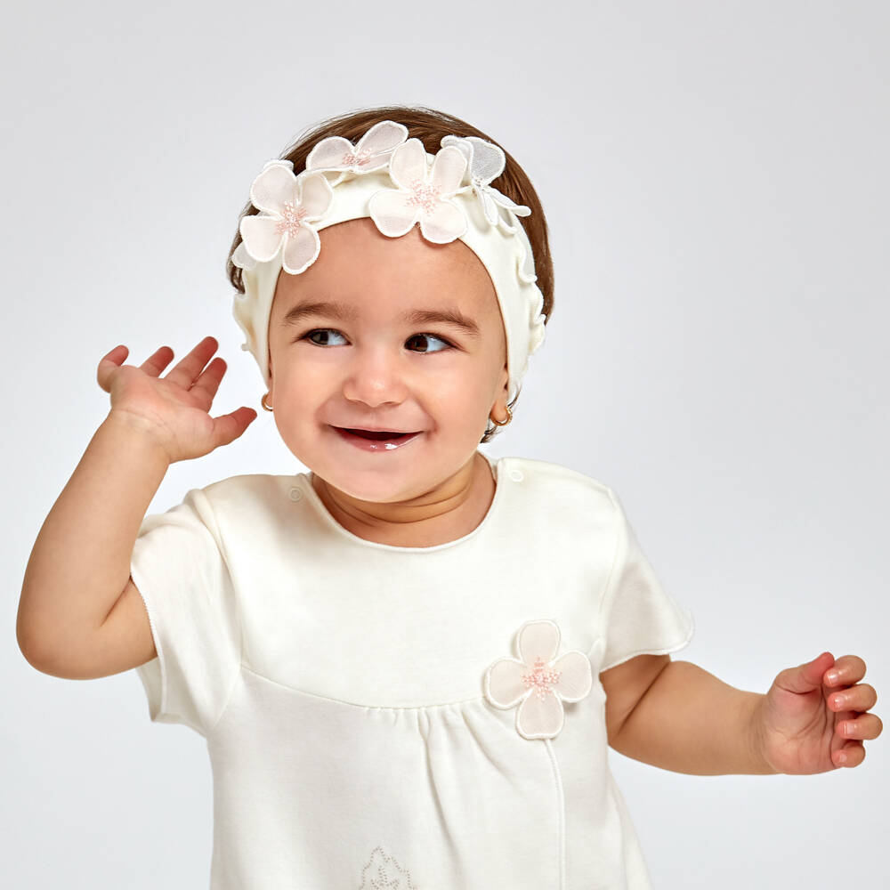 Sofija-Baby Girls Ivory Headband with Organza Flowers | Childrensalon