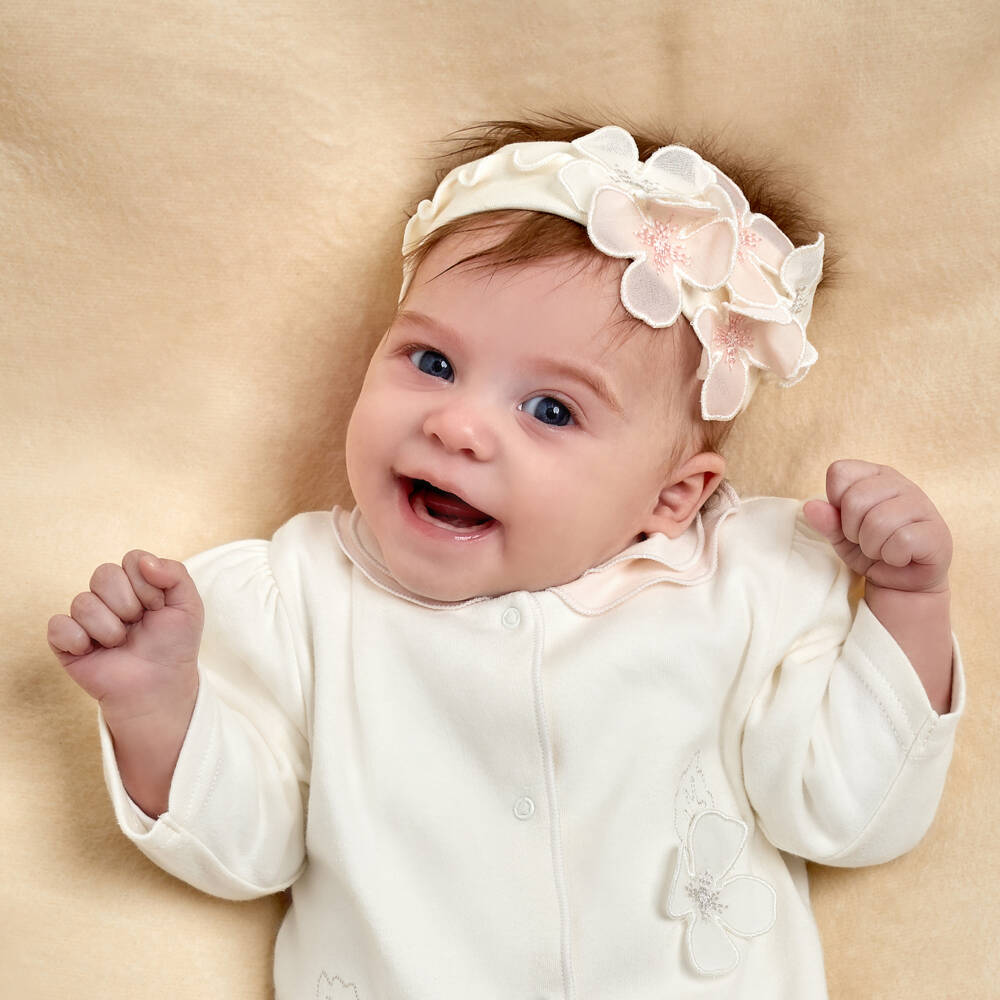 Sofija-Baby Girls Ivory Headband with Organza Flowers | Childrensalon
