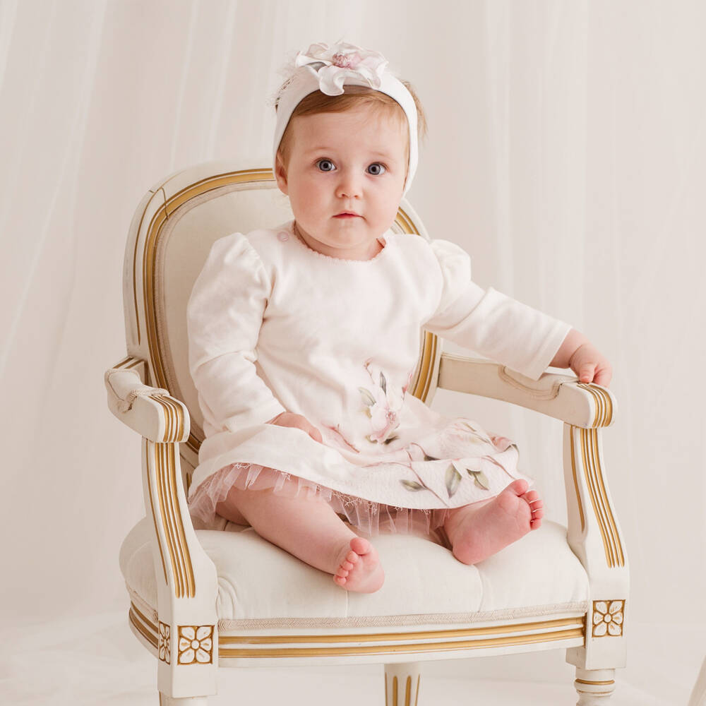 Sofija-Розовое хлопковое платье в цветами для малышек | Childrensalon