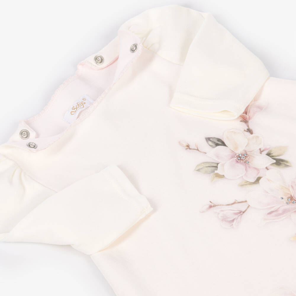 Sofija-Baby Girls Pale Pink Cotton Floral Dress | Childrensalon