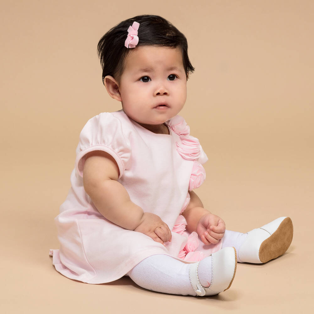 Sofija-Baby Girls Pink Cotton Dress with Flowers | Childrensalon