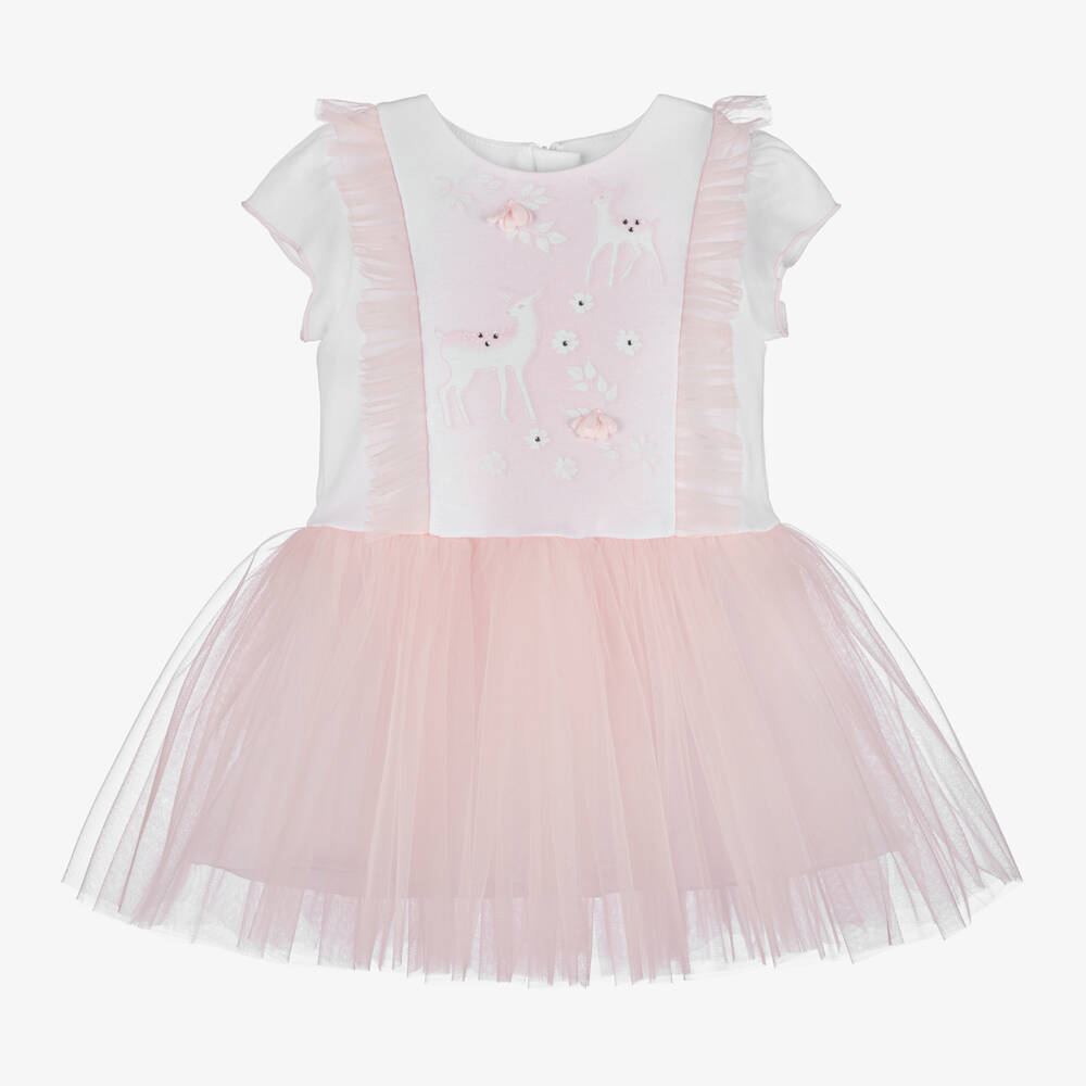 Sofija-Baby Girls Pink Cotton & Frilly Tulle Dress | Childrensalon