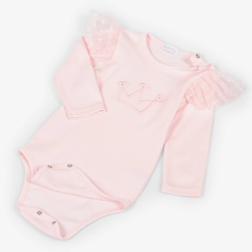 Sofija-Комплект с юбкой розовый из хлопка и тюля с короной для малышек | Childrensalon