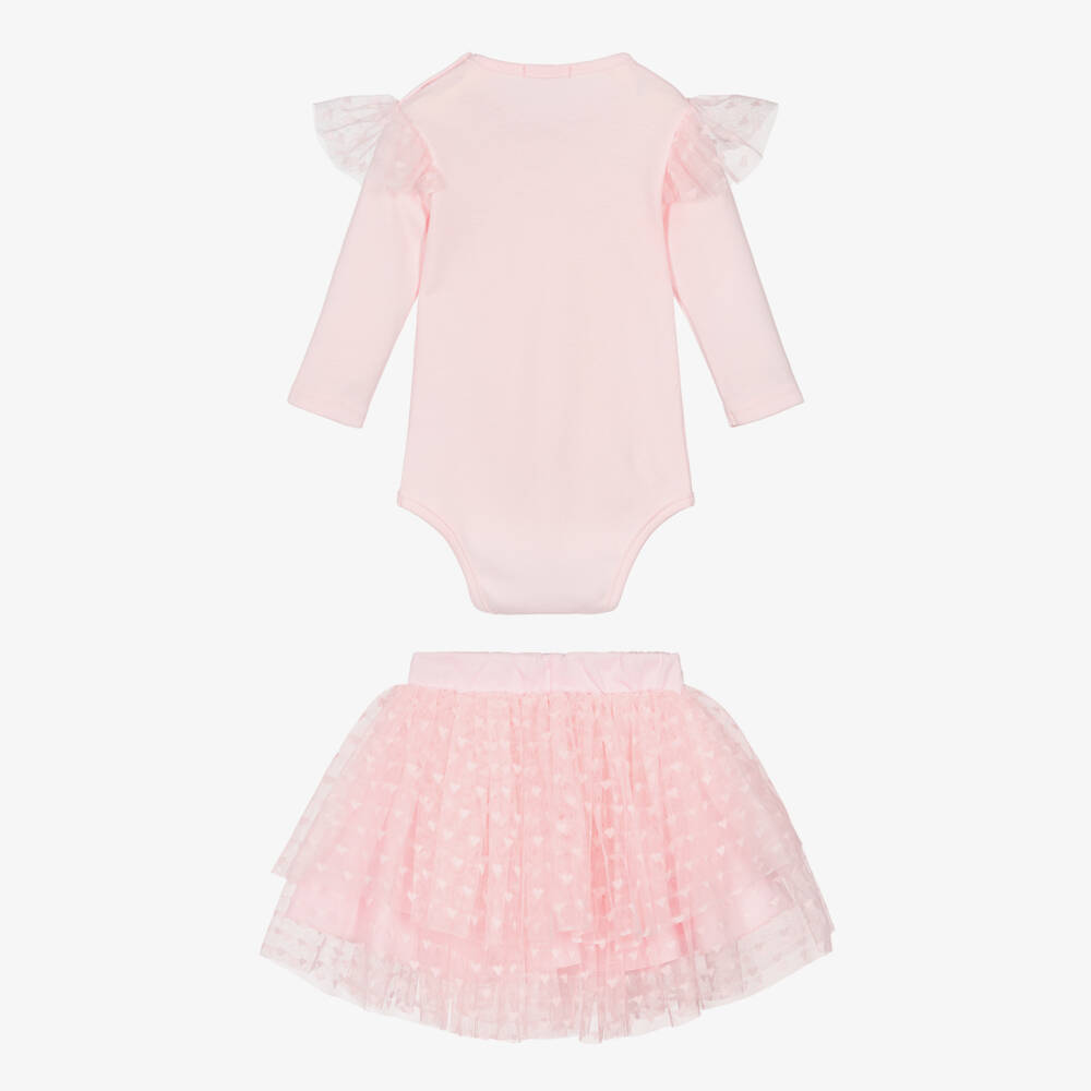 Sofija-Комплект с юбкой розовый из хлопка и тюля с короной для малышек | Childrensalon