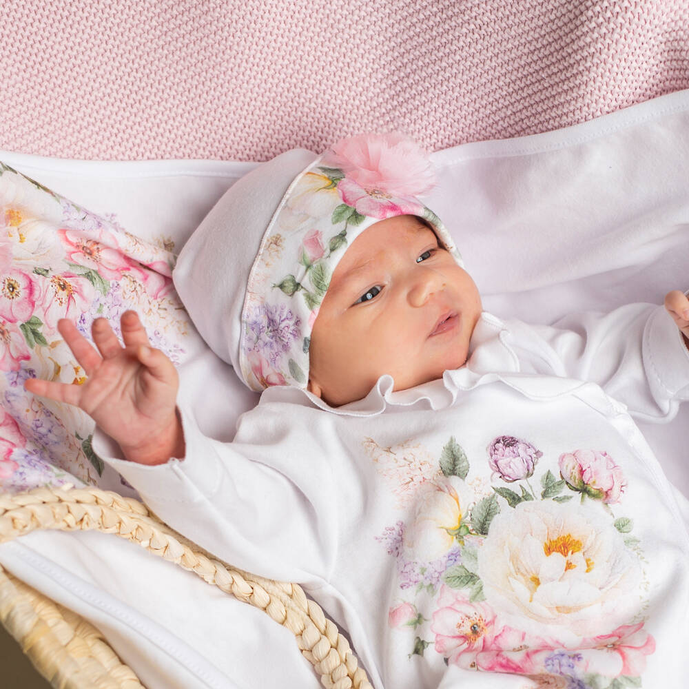 Sofija-Baby Girls White Cotton Blanket Set | Childrensalon