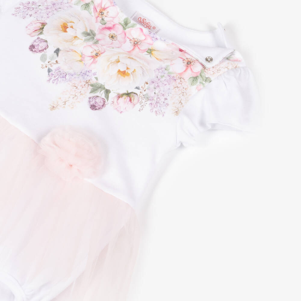 Sofija-Боди из белого хлопка с цветами для малышек | Childrensalon