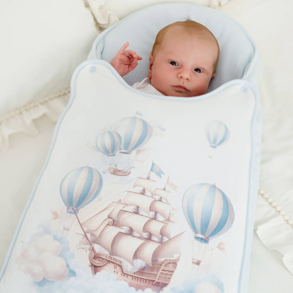 Sofija-Blue Balloon Print Cotton Nest (67cm) | Childrensalon