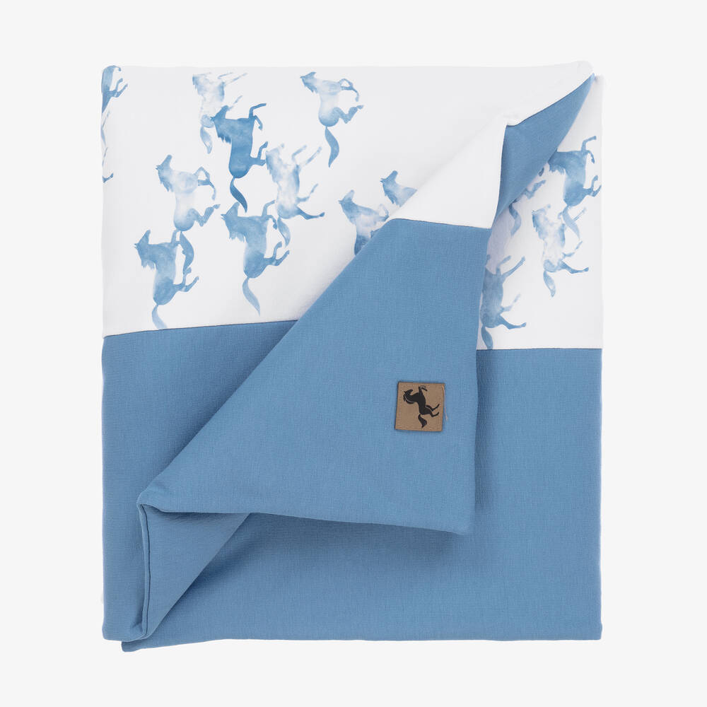 Sofija-Blue & White Cotton Padded Blanket (88cm) | Childrensalon