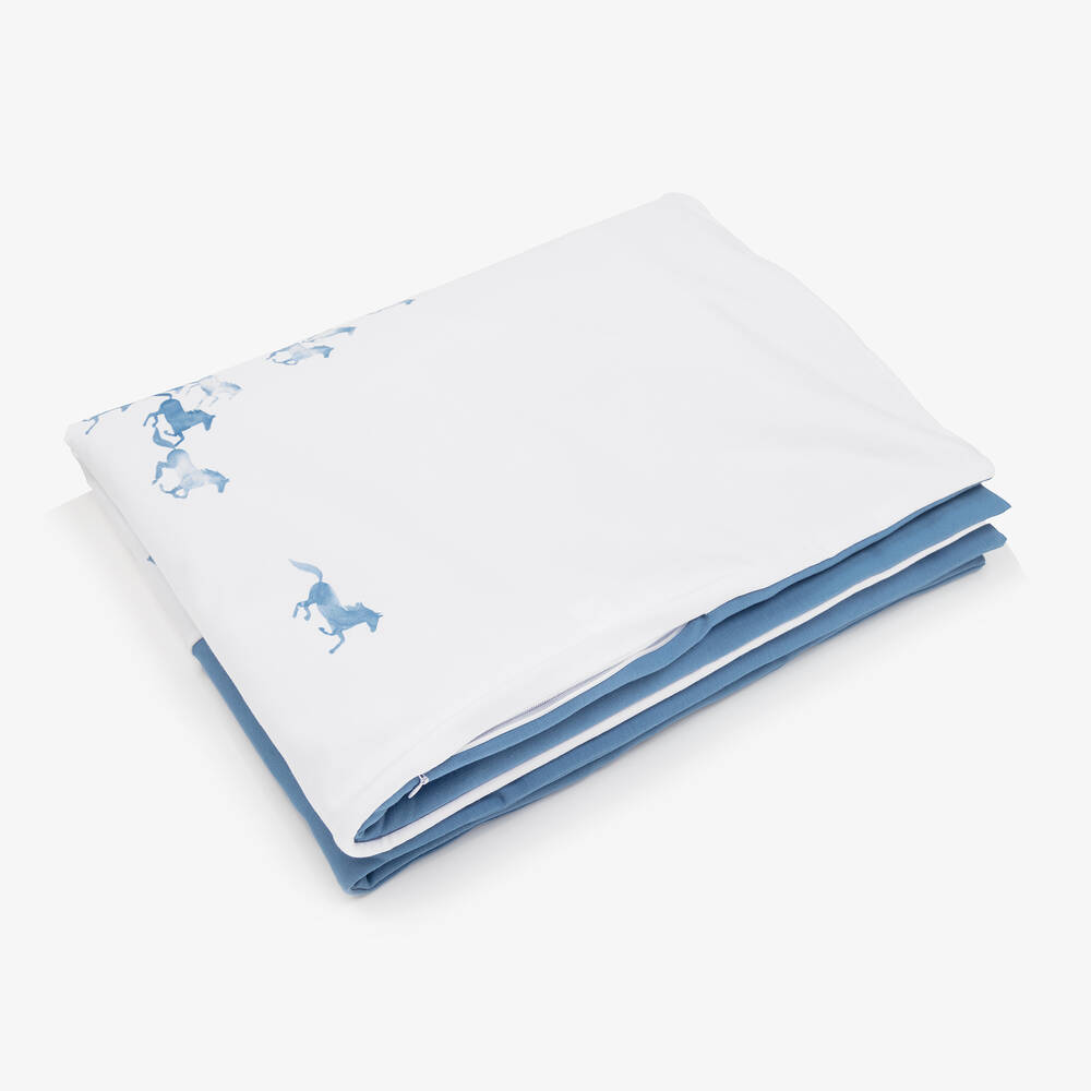 Sofija-Blue & White Cotton Padded Blanket (88cm) | Childrensalon