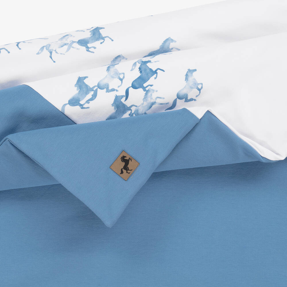 Sofija-Blue & White Cotton Padded Blanket (88cm) | Childrensalon