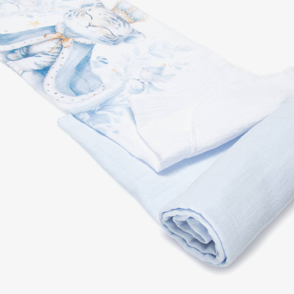 Sofija-Blue & White Tiger Print Muslin Cloths (2 Pack) | Childrensalon