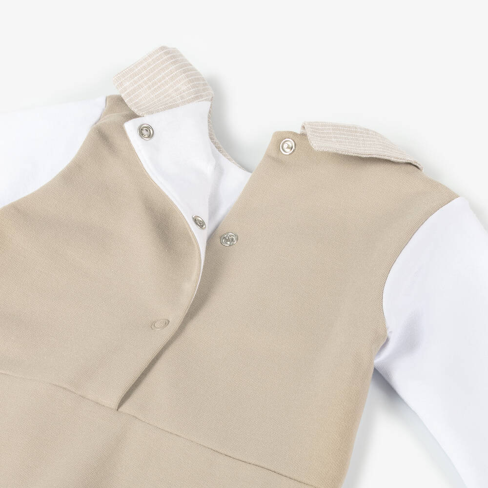 Sofija-Boys Beige Cotton Rocking Horse Romper | Childrensalon