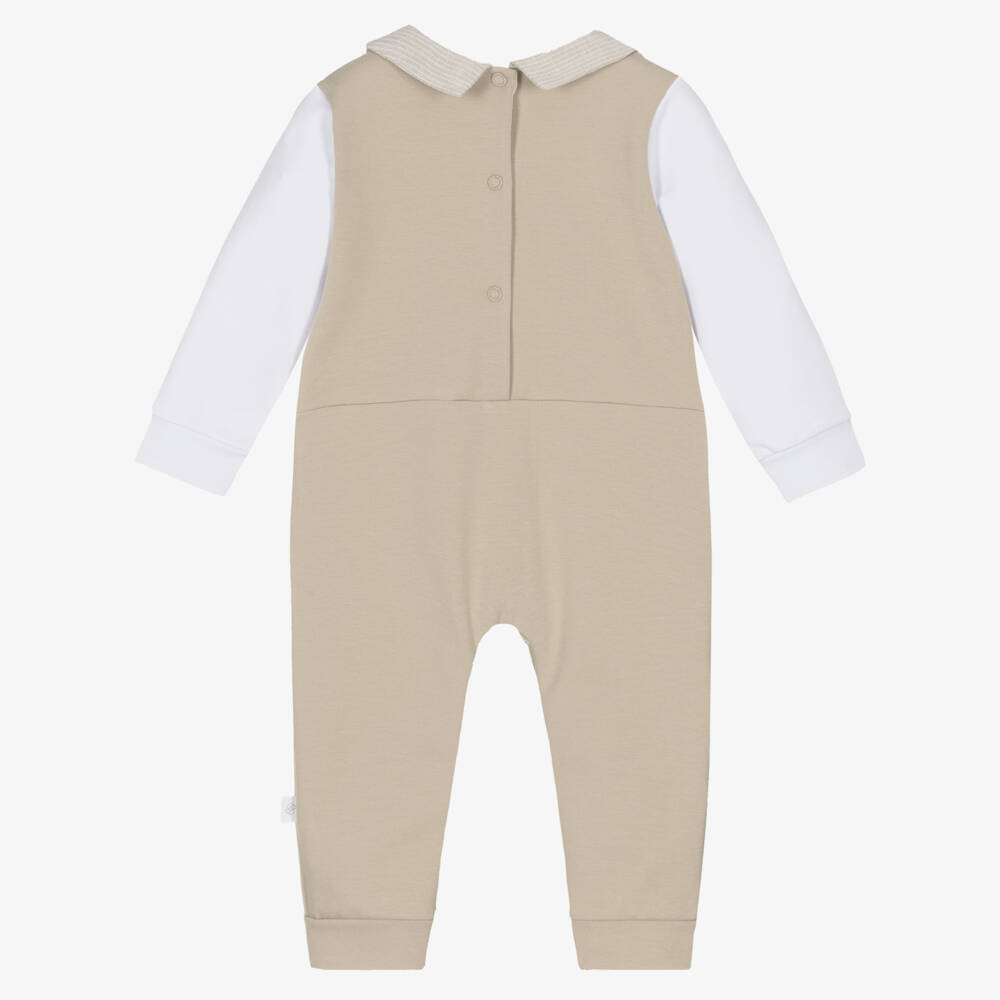 Sofija-Boys Beige Cotton Rocking Horse Romper | Childrensalon