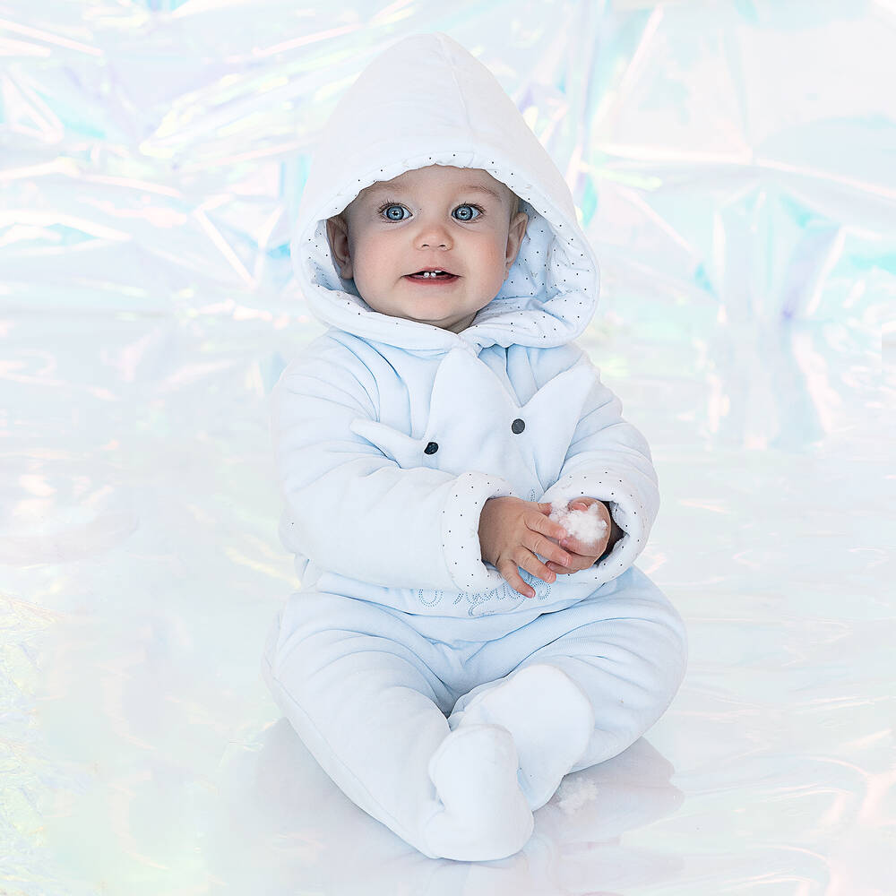 Sofija-Boys Blue Cotton Velour Baby Pramsuit | Childrensalon