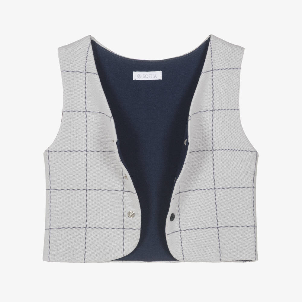 Sofija-Boys Grey & Navy Blue Piqué Waistcoat Suit | Childrensalon