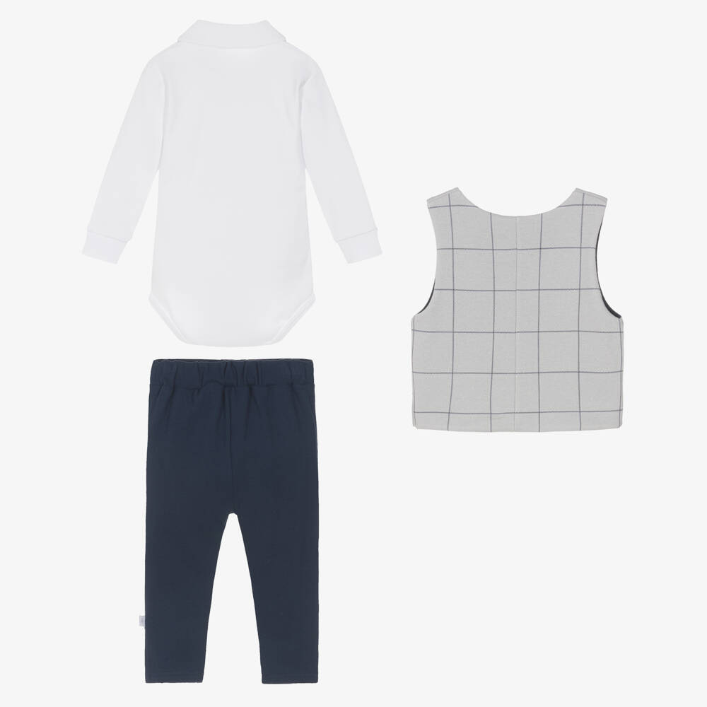 Sofija-Boys Grey & Navy Blue Piqué Waistcoat Suit | Childrensalon