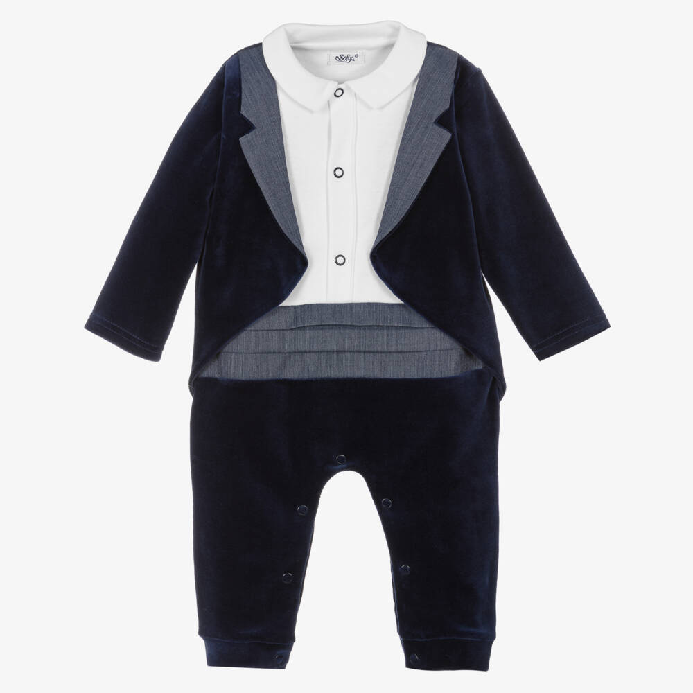 Sofija-Синий велюровый ромпер для мальчиков | Childrensalon