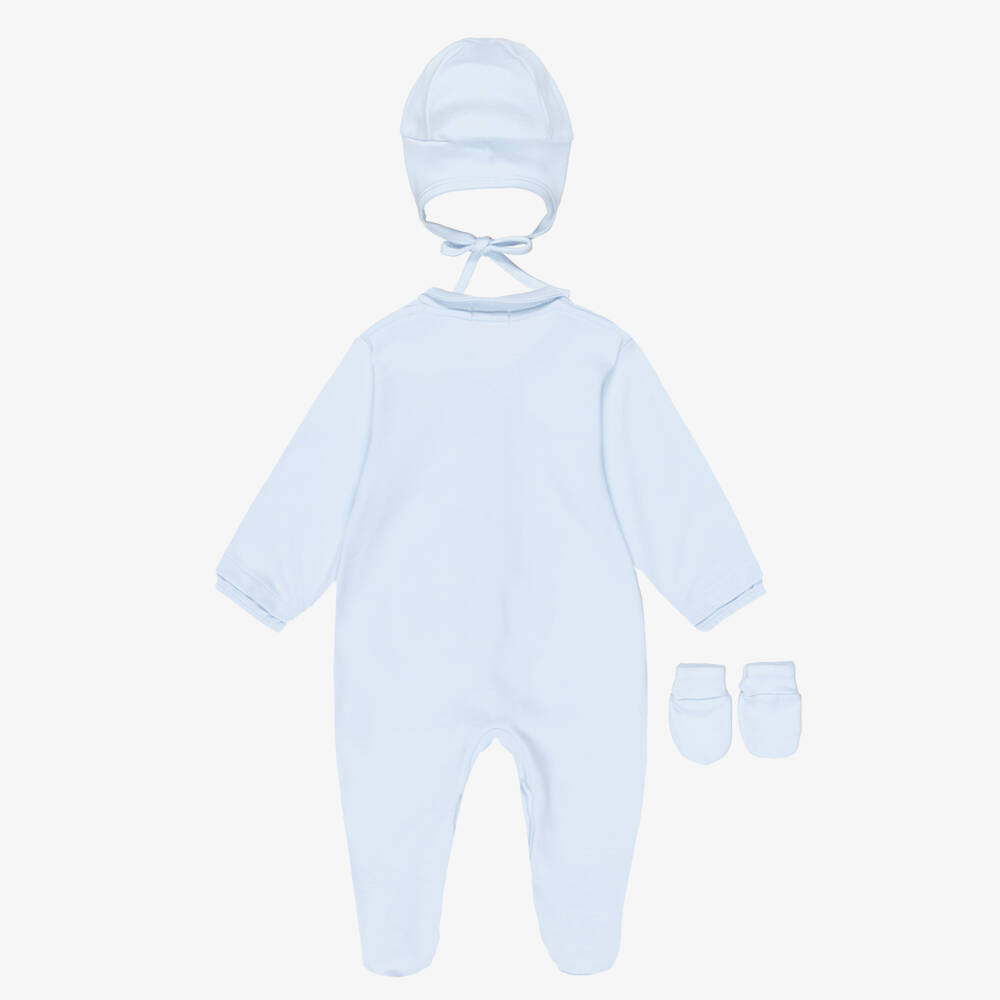 Sofija-Boys Pale Blue Cotton Babysuit Gift Set | Childrensalon