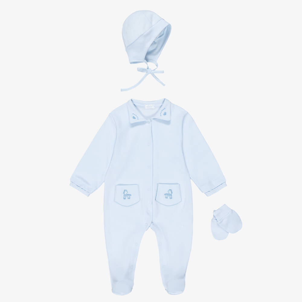 Sofija-Boys Pale Blue Cotton Babysuit Gift Set | Childrensalon