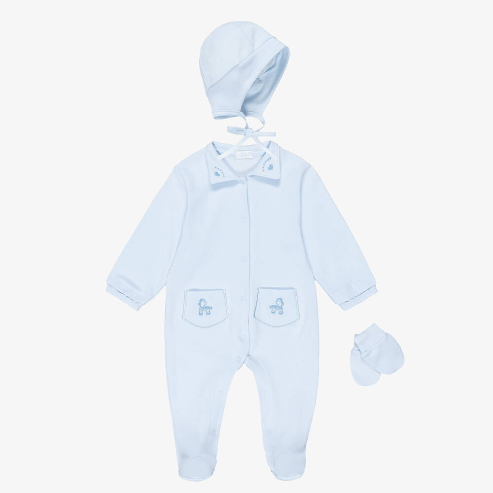 Sofija-Boys Pale Blue Cotton Babysuit Gift Set | Childrensalon