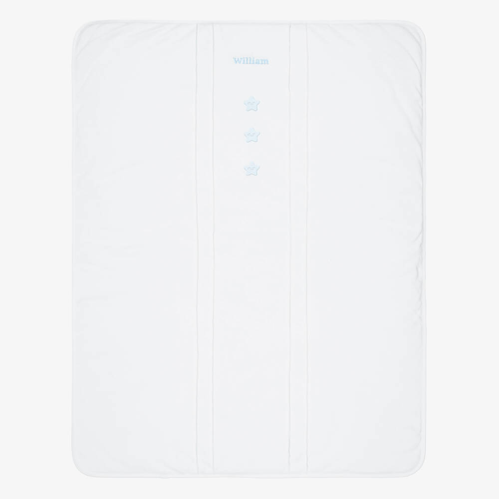 Sofija-Boys Personalised White & Blue Cotton Babysuit Set | Childrensalon