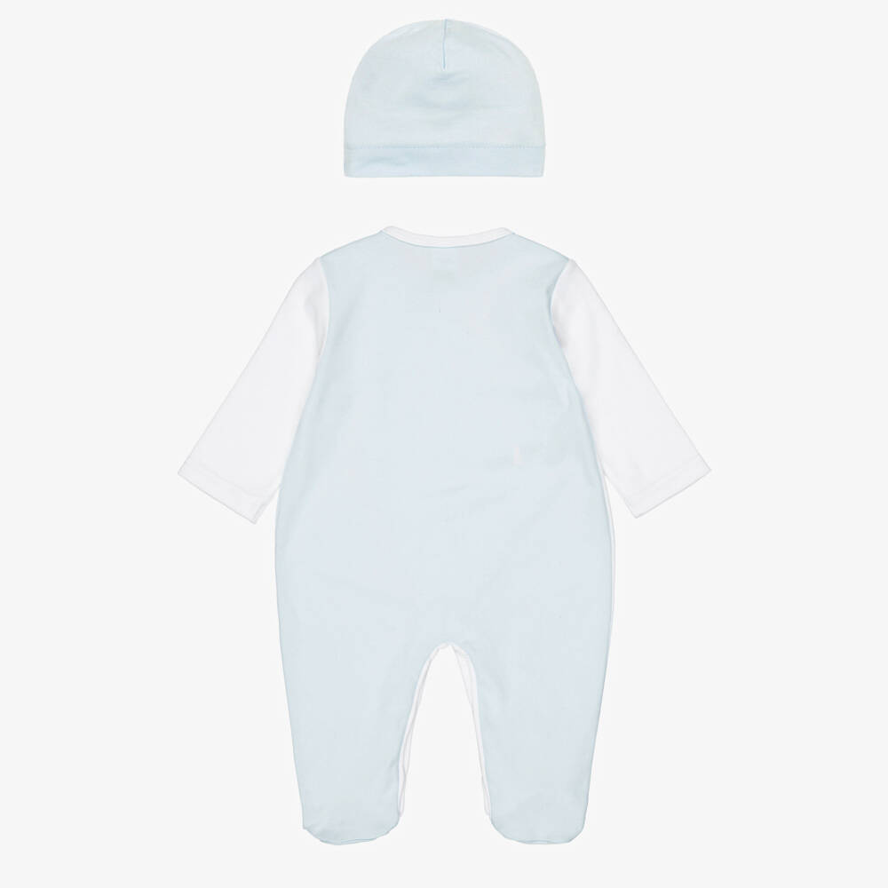 Sofija-Boys Personalised White & Blue Cotton Babysuit Set | Childrensalon
