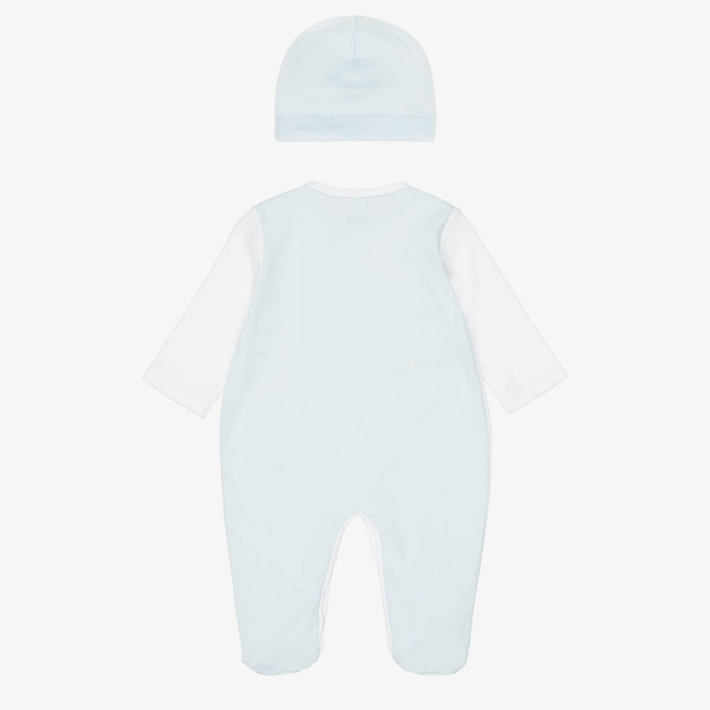 Sofija-Boys Personalised White & Blue Cotton Babysuit Set | Childrensalon