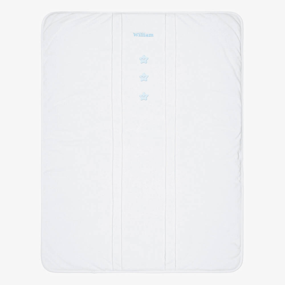 Sofija-Boys Personalised White & Blue Cotton Babysuit Set | Childrensalon