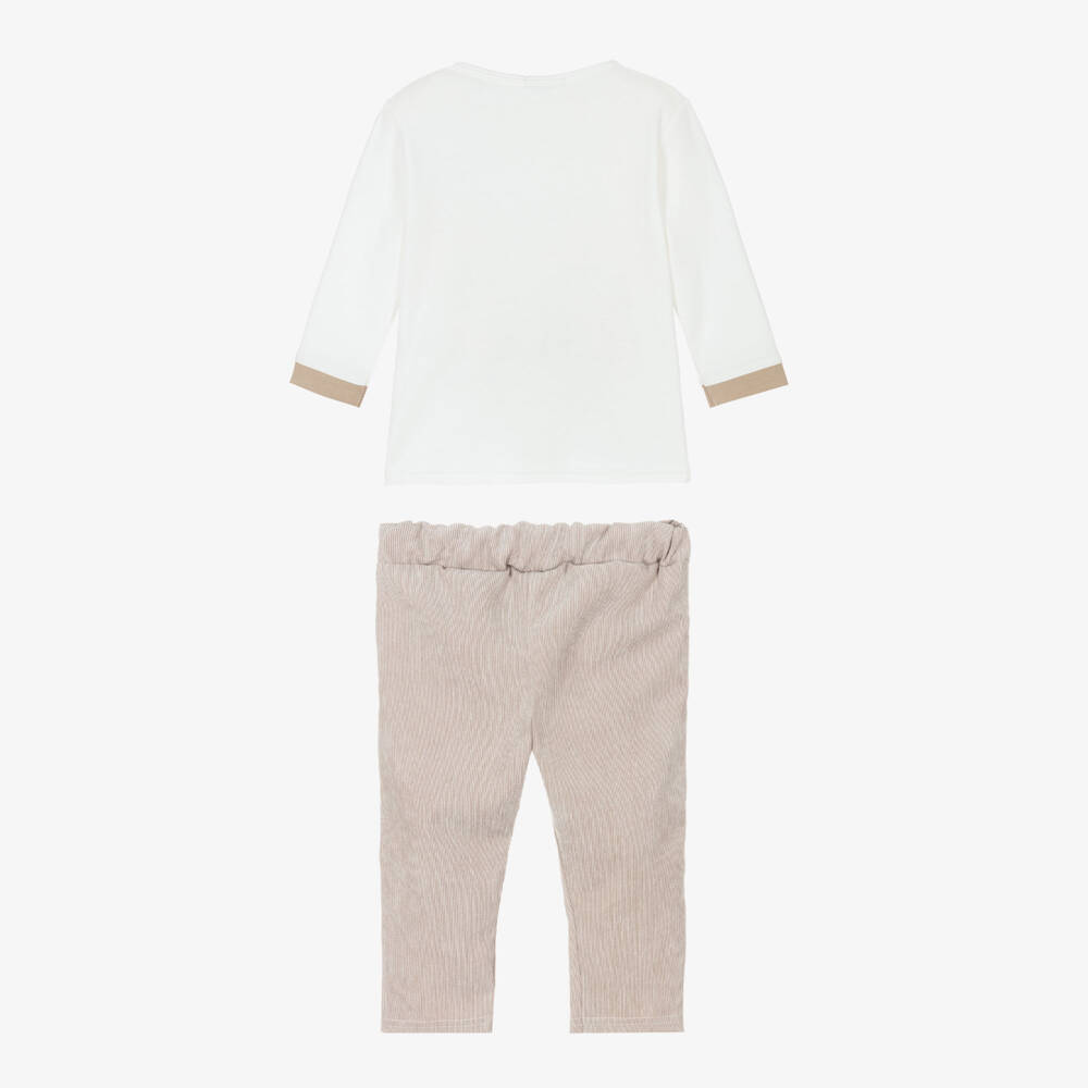 Sofija-Boys White & Beige Vintage Car Trouser Set | Childrensalon
