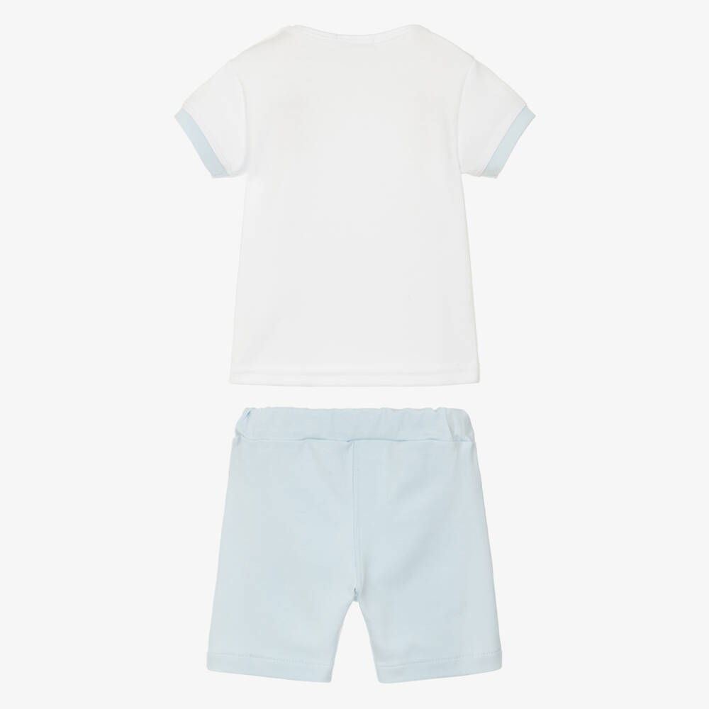 Sofija-Boys White & Blue Cotton Bunny Rabbit Shorts Set | Childrensalon