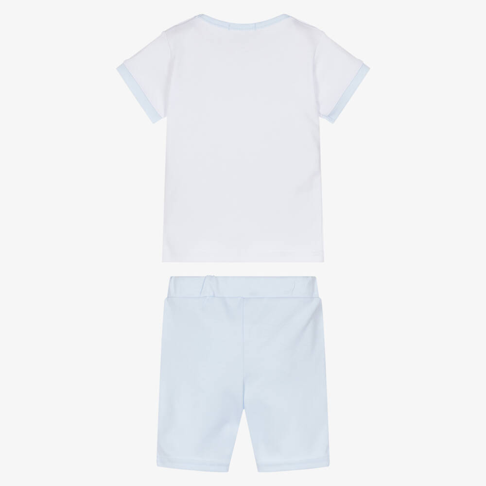 Sofija-Boys White & Blue Cotton Shorts Set with Teddy Bear Print | Childrensalon