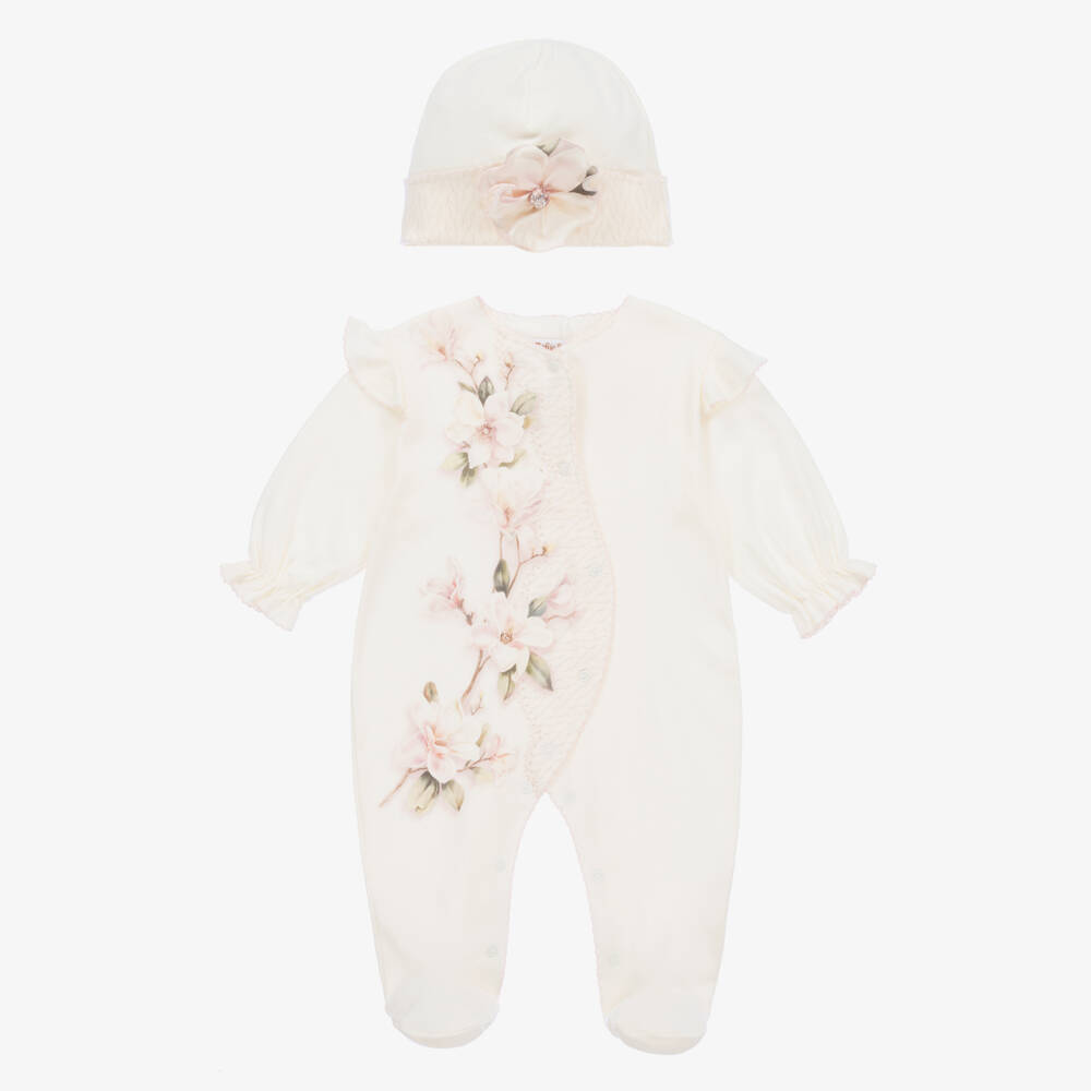 Sofija-Комплект с комбинезоном кремовый хлопковый для малышек | Childrensalon